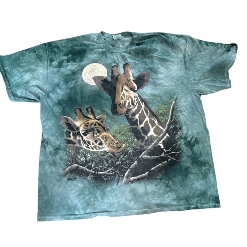 Vintage 1999 The Mountain Giraffe Green Tie Dye Shirt Sz 2X